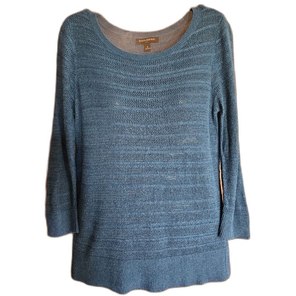 Banana Republic Blue Textured Knit Sweater Medium 3/4 Sleeve Scoop Neck M